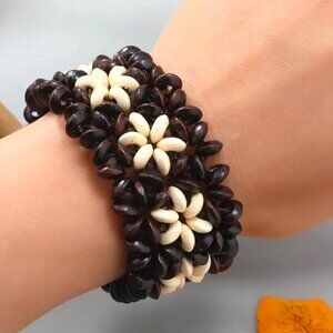 Bracelet Wooden Bead Stretchy Ocean Vacation Boho Hawaii Surfer Hippie Tropical